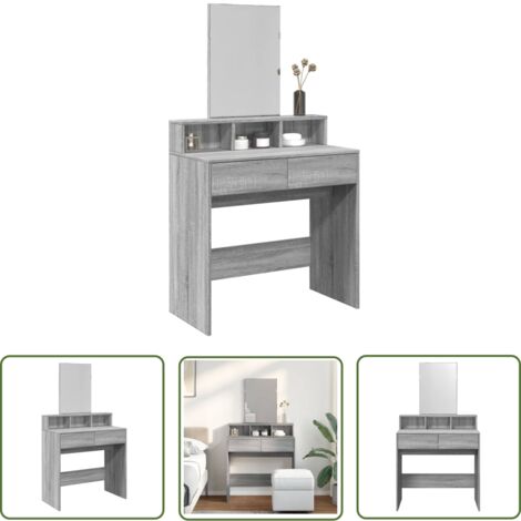 The Living Store Coiffeuse avec miroir sonoma gris 80x41x144,5 cm - Coiffeuse - Meuble Salle De Bain - Vanity - Table De Maquillage - Miroir