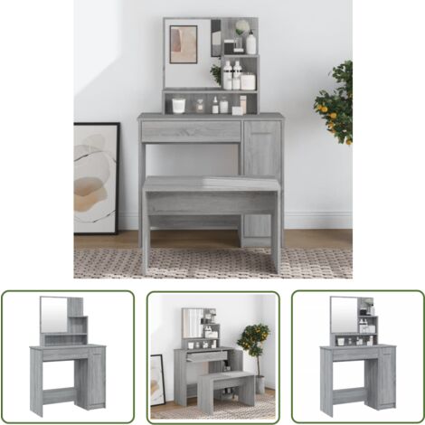 The Living Store Coiffeuse avec miroir Sonoma gris 86,5x35x136 cm - Coiffeuse - Meuble De Chambre - Table De Maquillage - Vanity - Armoire De Salle De Bain