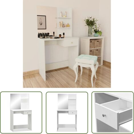 The Living Store Coiffeuse Bois d’ingénierie 75x40x141 cm Blanc - Coiffeuse - Meuble De Salle De Bain - Table De Maquillage - Vanity - Commode