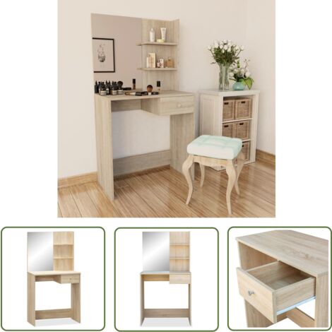 The Living Store Coiffeuse Bois d’ingénierie 75x40x141 cm Chêne - Coiffeuse - Meuble De Salle De Bain - Table De Maquillage - Commode - Rangement