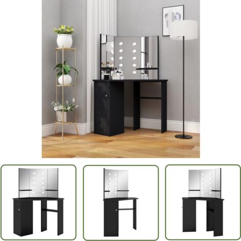 The Living Store Coiffeuse d'angle avec LED Noir 111x54x141,5 cm - Coiffeuse - Meuble De Salle De Bain - Vanity - Dressing - Miroir