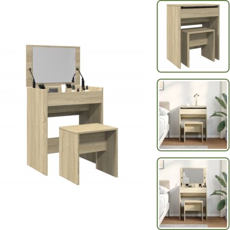 The Living Store Coiffeuse et tabouret chêne sonoma 60x40x113,5 cm - Coiffeuse - Meuble De Salle De Bain - Vanity - Table De Maquillage - Dressing