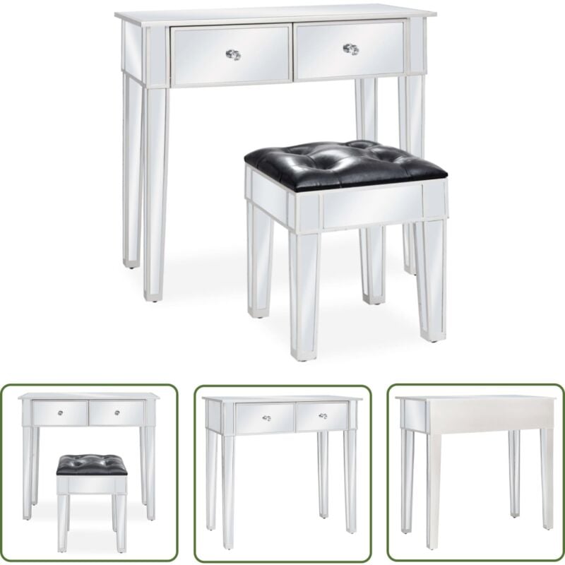 Coiffeuse miroir avec tabouret mdf et verre - Coiffeuse - Table De Maquillage - Dressing - Mobilier Salle De Bain - Miroir - The Living Store