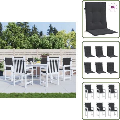 The Living Store Cojín de silla de jardín respaldo bajo 6 uds tela Oxford negro - Cojín de silla
