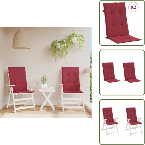 The Living Store Cojín silla de jardín respaldo alto 2 uds tela rojo 120x50x3 cm - Cojín de silla