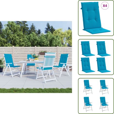 The Living Store Cojín silla de jardín respaldo alto 4 uds tela azul 120x50x3 cm - Cojín de silla