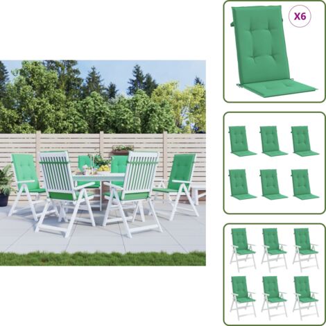 The Living Store Cojín silla de jardín respaldo alto 6 uds tela verde 120x50x3cm - Cojín de silla