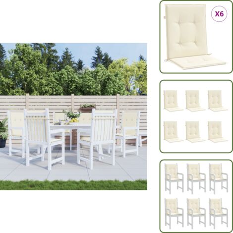 The Living Store Cojín silla jardín respaldo bajo 6 uds tela Oxford crema - Cojín de jardín