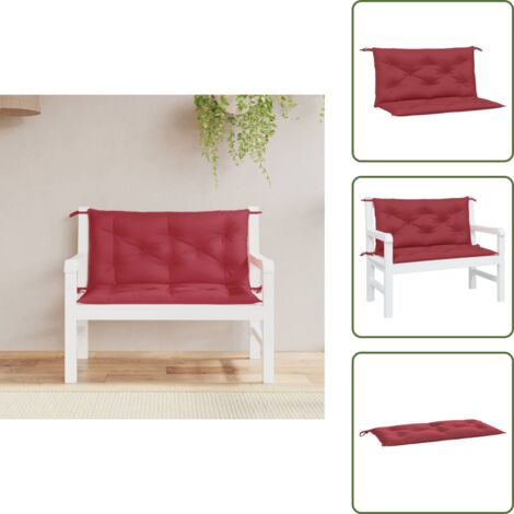 The Living Store Cojines de banco de jardín 2 uds rojo tinto 100x50x7 cm - Cojines para banco