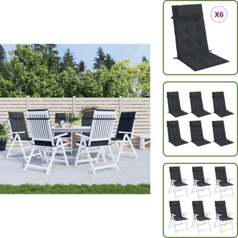 The Living Store Cojines de silla con respaldo alto 6 uds tela Oxford negro - Cojines de silla