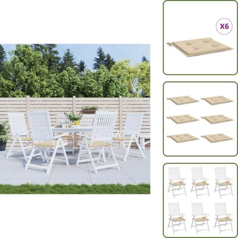 The Living Store Cojines de silla de jardín 6 uds tela Oxford beige 50x50x4 cm - Cojines de silla