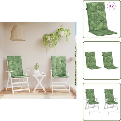 The Living Store Cojines de silla de respaldo alto 2 uds tela estampado de hojas - Cojines de exterior