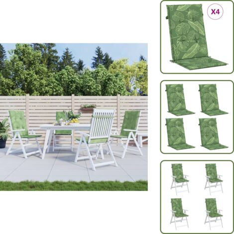 The Living Store Cojines de silla de respaldo alto 4 uds tela estampado de hojas - Cojines de exterior
