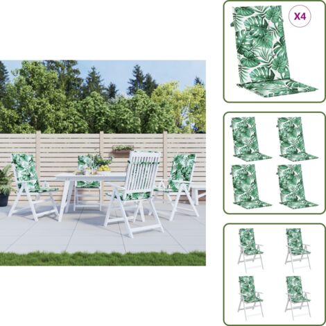 The Living Store Cojines de silla de respaldo alto 4 uds tela estampado de hojas - Cojines de exterior