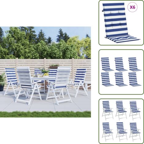 The Living Store Cojines de silla de respaldo alto 6 uds tela rayas azul&blanco - Cojines de exterior