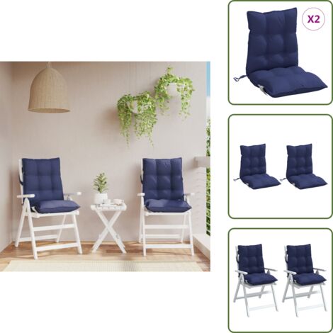 The Living Store Cojines de silla de respaldo bajo 2 uds tela azul marino - Cojines de jardín