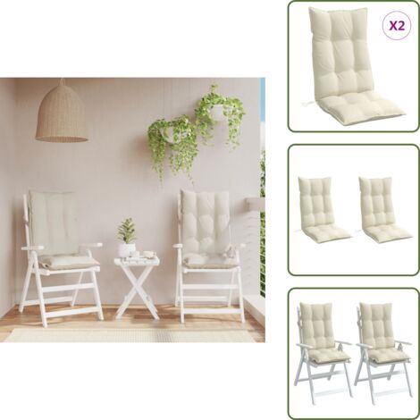 The Living Store Cojines de silla respaldo alto 2 uds tela Oxford color crema - Cojín de jardín