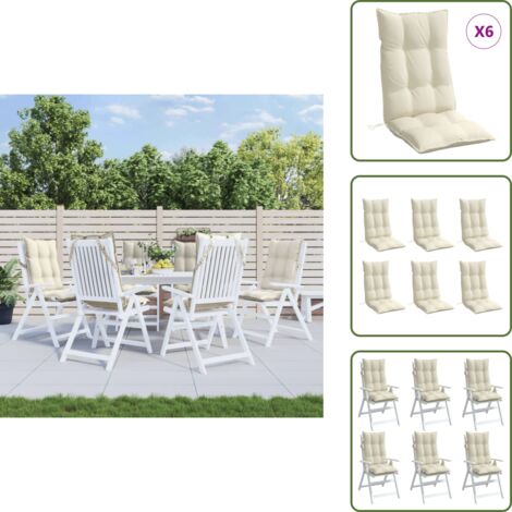 The Living Store Cojines de silla respaldo alto 6 uds tela Oxford color crema - Cojines de jardín