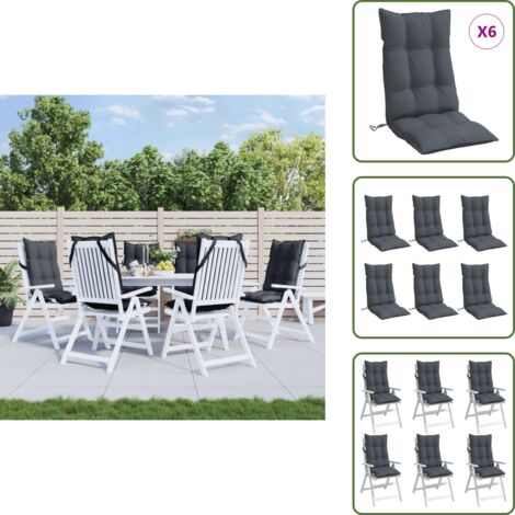The Living Store Cojines de silla respaldo alto 6 uds tela Oxford gris antracita - Cojines de jardín