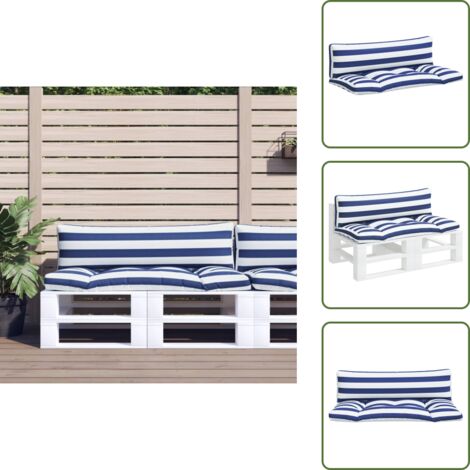 The Living Store Cojines para palés 2 piezas tela Oxford azul y blanco a rayas - Cojines para jardín