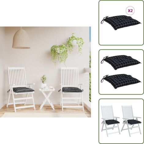 The Living Store Cojines para silla 2 uds tela Oxford a cuadros negro 50x50x7 cm - Cojines de jardín
