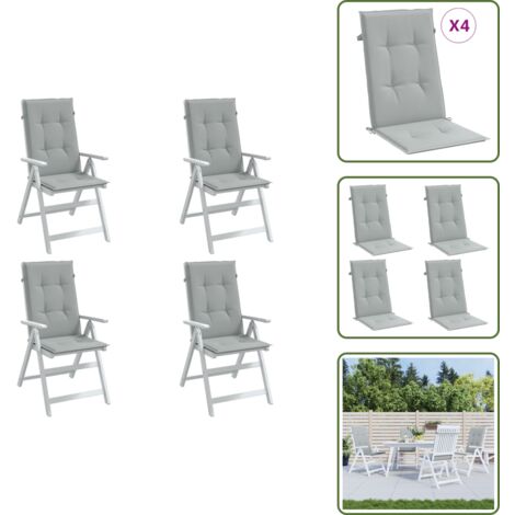 The Living Store Cojines para silla respaldo alto 4 uds tela gris claro melange - Cojines para jardín