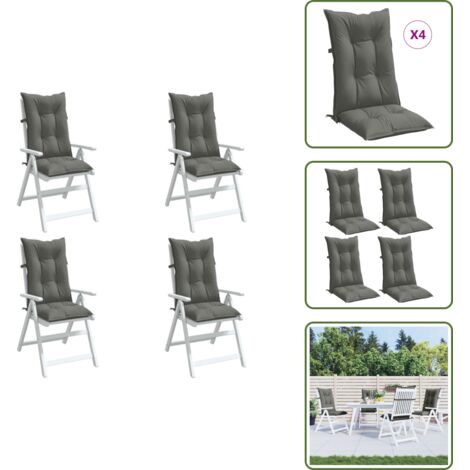 The Living Store Cojines para silla respaldo alto 4 uds tela gris oscuro melange - Cojines de jardín