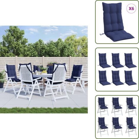 The Living Store Cojines para silla respaldo alto 6 uds tela Oxford azul marino - Cojines de jardín