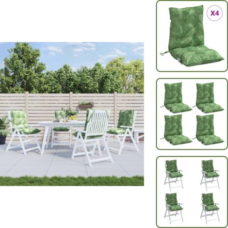 The Living Store Cojines para silla respaldo bajo 4 uds tela estampado de hojas - Cojines para jardín