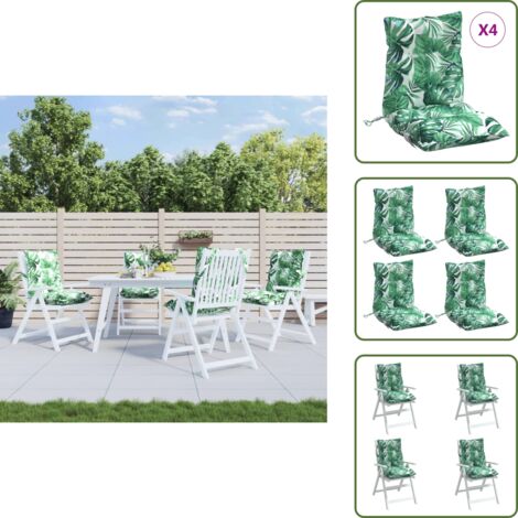 The Living Store Cojines para silla respaldo bajo 4 uds tela estampado de hojas - Cojines para jardín