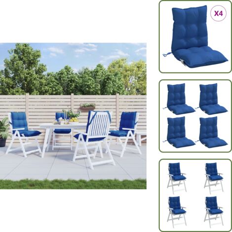 The Living Store Cojines para silla respaldo bajo 4 uds tela Oxford azul real - Cojines para jardín