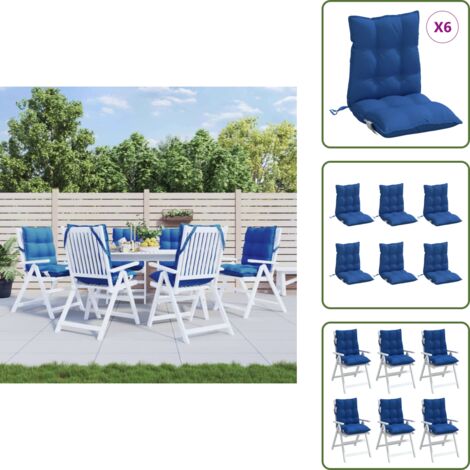 The Living Store Cojines para silla respaldo bajo 6 uds tela Oxford azul real - Cojines de jardín