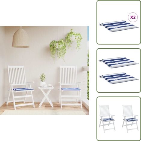 The Living Store Cojines silla jardín 2 uds tela a rayas azul y blanco 40x40x4cm - Cojines de silla