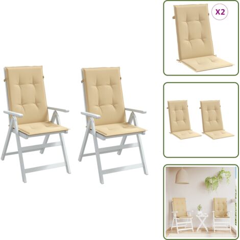 The Living Store Cojines silla respaldo alto 2 uds tela beige melange 120x50x4cm - Cojín de jardín