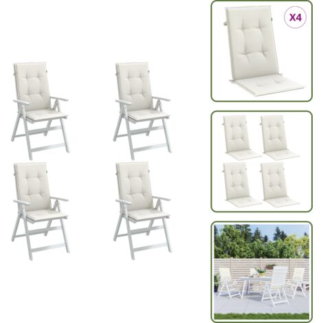 The Living Store Cojines silla respaldo alto 4 uds tela crema melange 120x50x4cm - Cojines de jardín