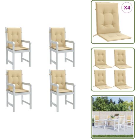The Living Store Cojines silla respaldo bajo 4 ud tela beige melange 100x50x4 cm - Cojín para jardín