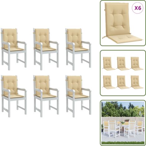 The Living Store Cojines silla respaldo bajo 6 ud tela beige melange 100x50x4 cm - Cojín para silla