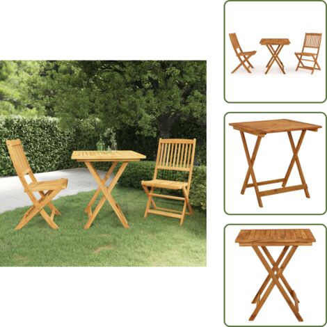 The Living Store Comedor de jardín plegable 3 piezas madera maciza de acacia - Comedor plegable
