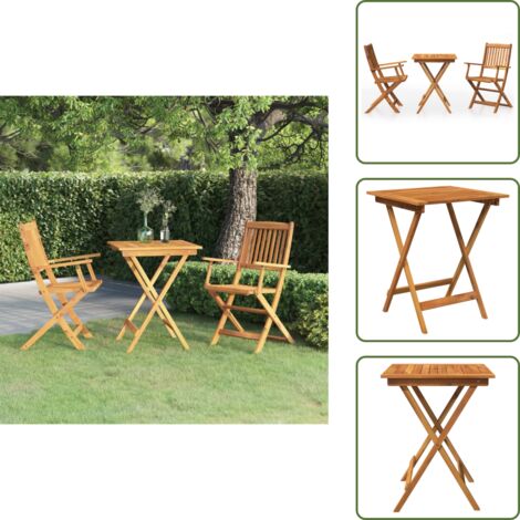 The Living Store Comedor de jardín plegable 3 piezas madera maciza de acacia - Comedor plegable