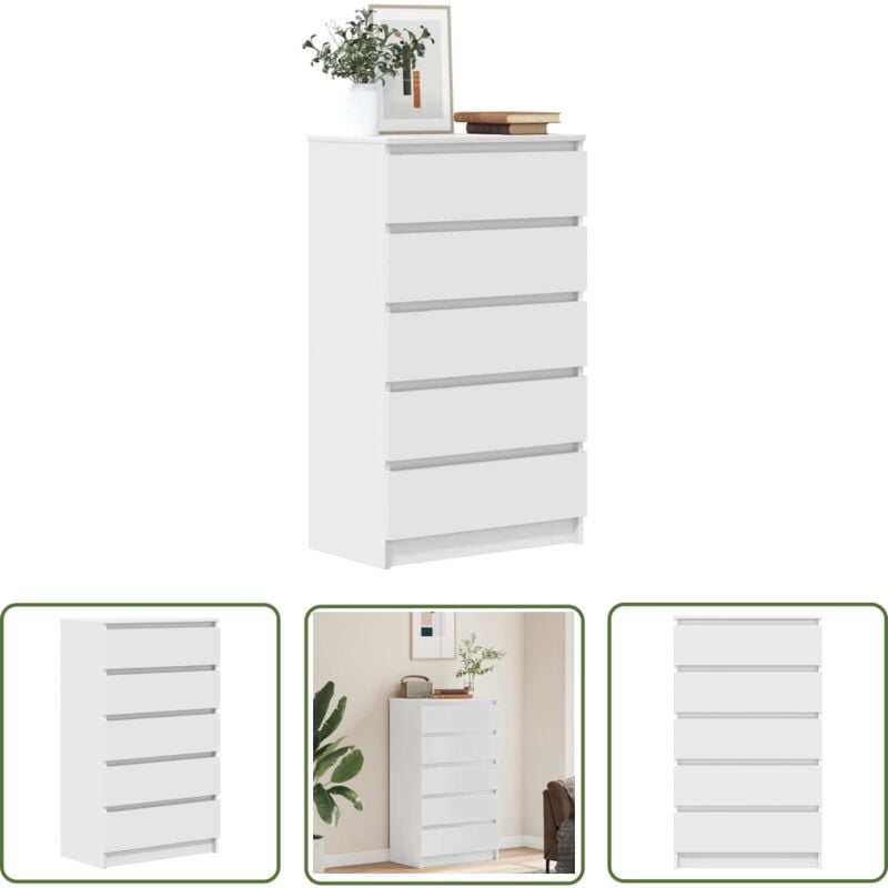 Commode Blanc 60x36x103 cm Bois d'ingénierie - Armoire à Tiroir - Buffet - Meuble De Rangement - Commode Blanche - Mobilier Moderne - The Living Store