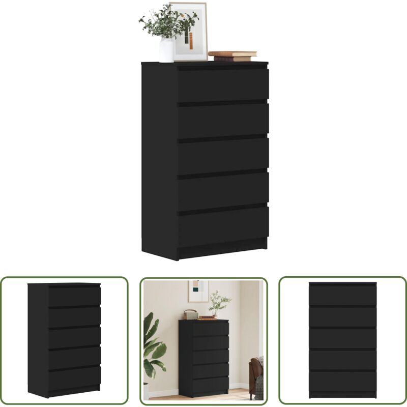 Commode Noir 60x36x103 cm Bois d'ingénierie - Armoire à Tiroir - Commode - Meuble Rangement - Buffet - Mobilier Chambre - The Living Store