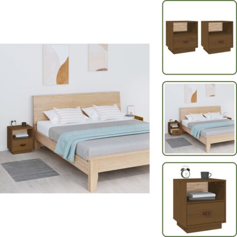 The Living Store Comodini 2 pz ambra 40x34x45 cm in Legno Massello di Pino - Comodino marrone
