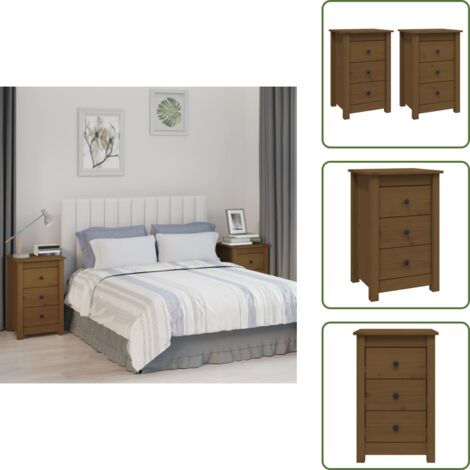 The Living Store Comodini 2 pz ambra 40x35x61,5 cm in Legno Massello di Pino - Comodino marrone