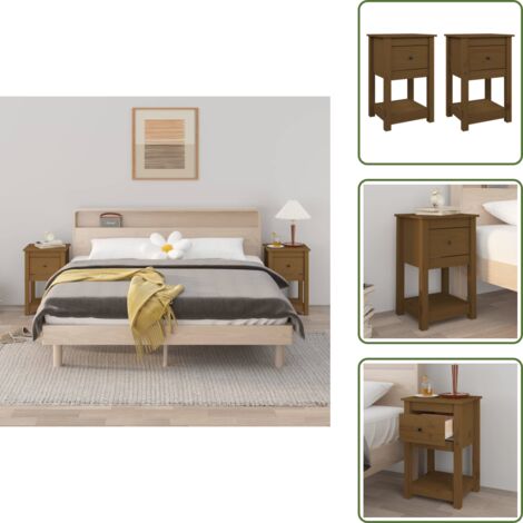 The Living Store Comodini 2 pz Ambra 40x35x61,5 cm in Legno Massello di Pino - Comodino marrone ambra