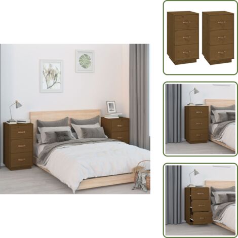 The Living Store Comodini 2 pz Ambra 40x40x75 cm in Legno Massello di Pino - Comodino marrone