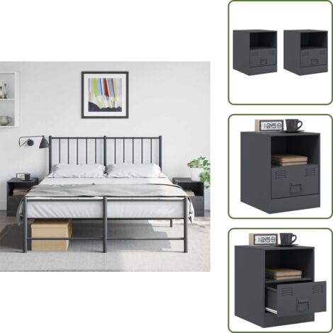 The Living Store Comodini 2 pz Antracite 34,5x39x44 cm in Acciaio - Comodino antracite