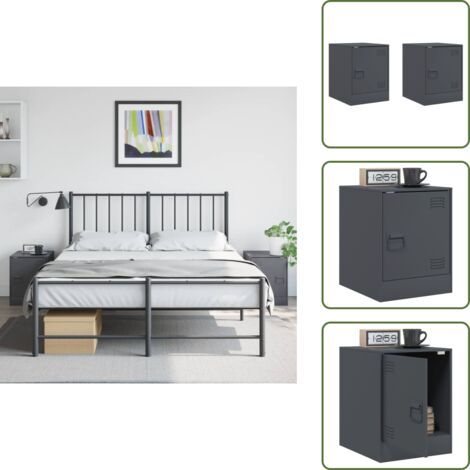 The Living Store Comodini 2 pz Antracite 34,5x39x44 cm in Acciaio - Comodino antracite