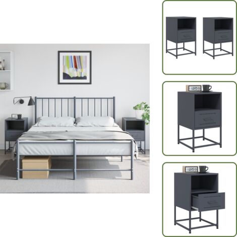 The Living Store Comodini 2 pz Antracite 36x39x60,5 cm in Acciaio - Comodino industriale
