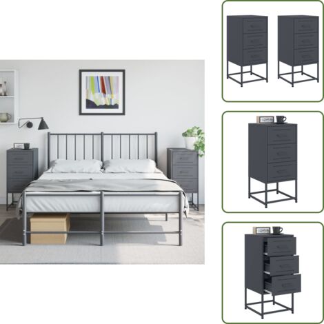 The Living Store Comodini 2 pz Antracite 36x39x78 cm in Acciaio - Comodino industriale