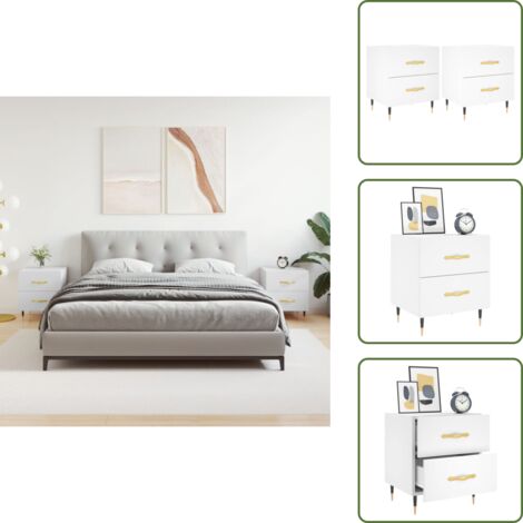 The Living Store Comodini 2 pz Bianchi 40x35x47,5 cm in Legno Multistrato - Comodino in legno